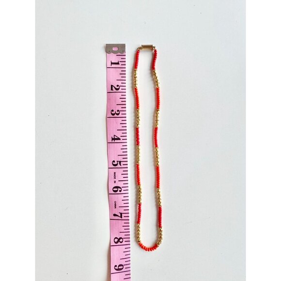 Vintage Unbranded Gold Tone Red Orange Beaded Choker Necklace - Picture 8 of 9